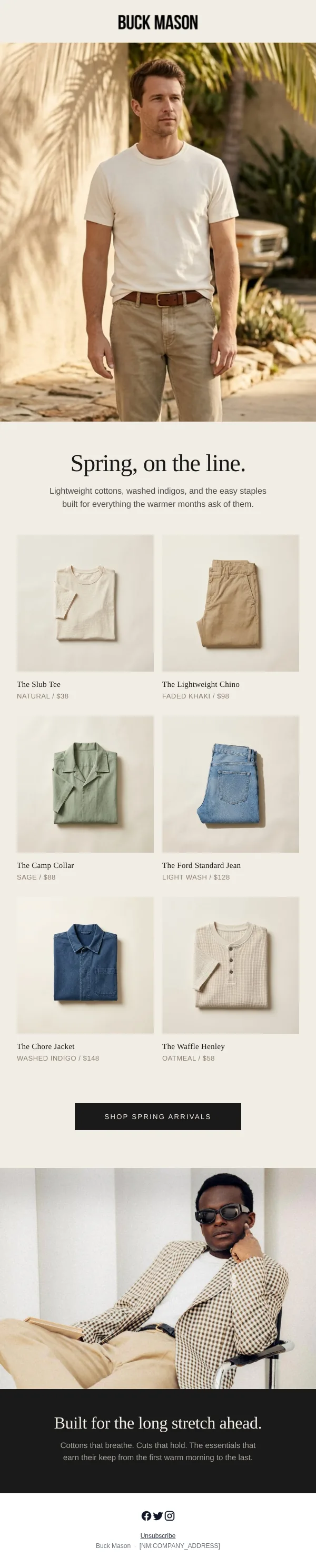 Buck Mason Spring collection email design