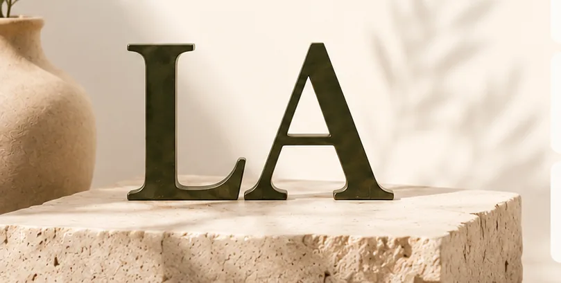 Logic Agency LA letters on a stone pedestal